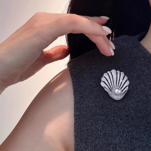 Shell Pearl Brooch